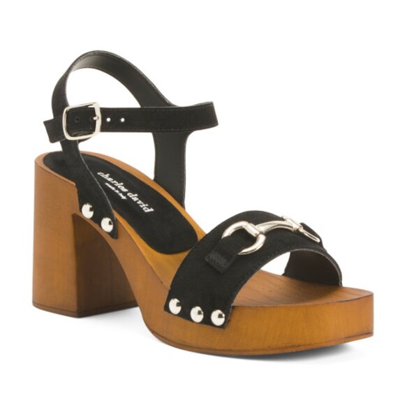 NEW CHARLES DAVID Made In Italy Suede Exposed Platform Sandals black 166mn - Picture 1 of 2